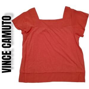 Vince Camuto Orange Top. Square Neck. Short Sleeve Size L